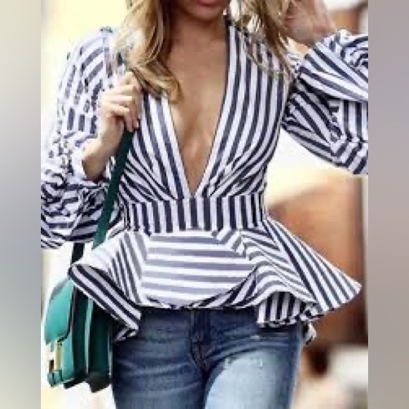 AOMEI ORIGAMI PEPLUM STRIPED TOP - Picture 3 of 12